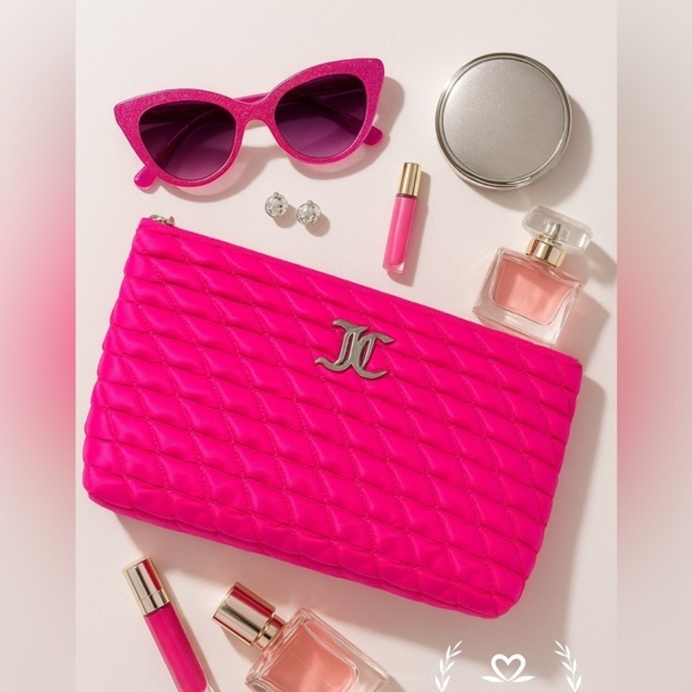 Juicy Couture Hot Pink Quilted Cosmetic Clutch Makeup Bag NWT